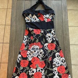 Rose Skull Printed Vintage Dress